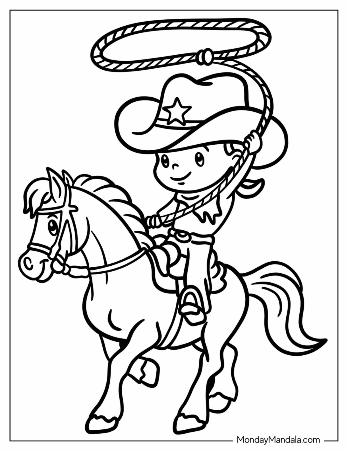 Cute Chibi Cowboy Coloring Page With A Lasso coloring page — printable line art