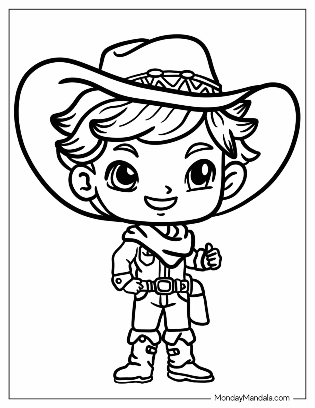 Cute Cowboy Coloring Page Giving A Thumbs Up For Preschoolers coloring page — printable line art