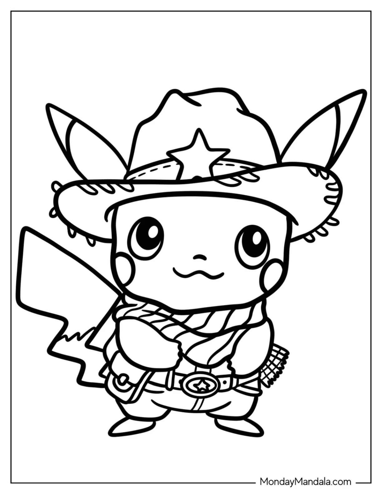 Kawaii Cowboy Coloring Page Pikachu For Kids coloring page — printable line art