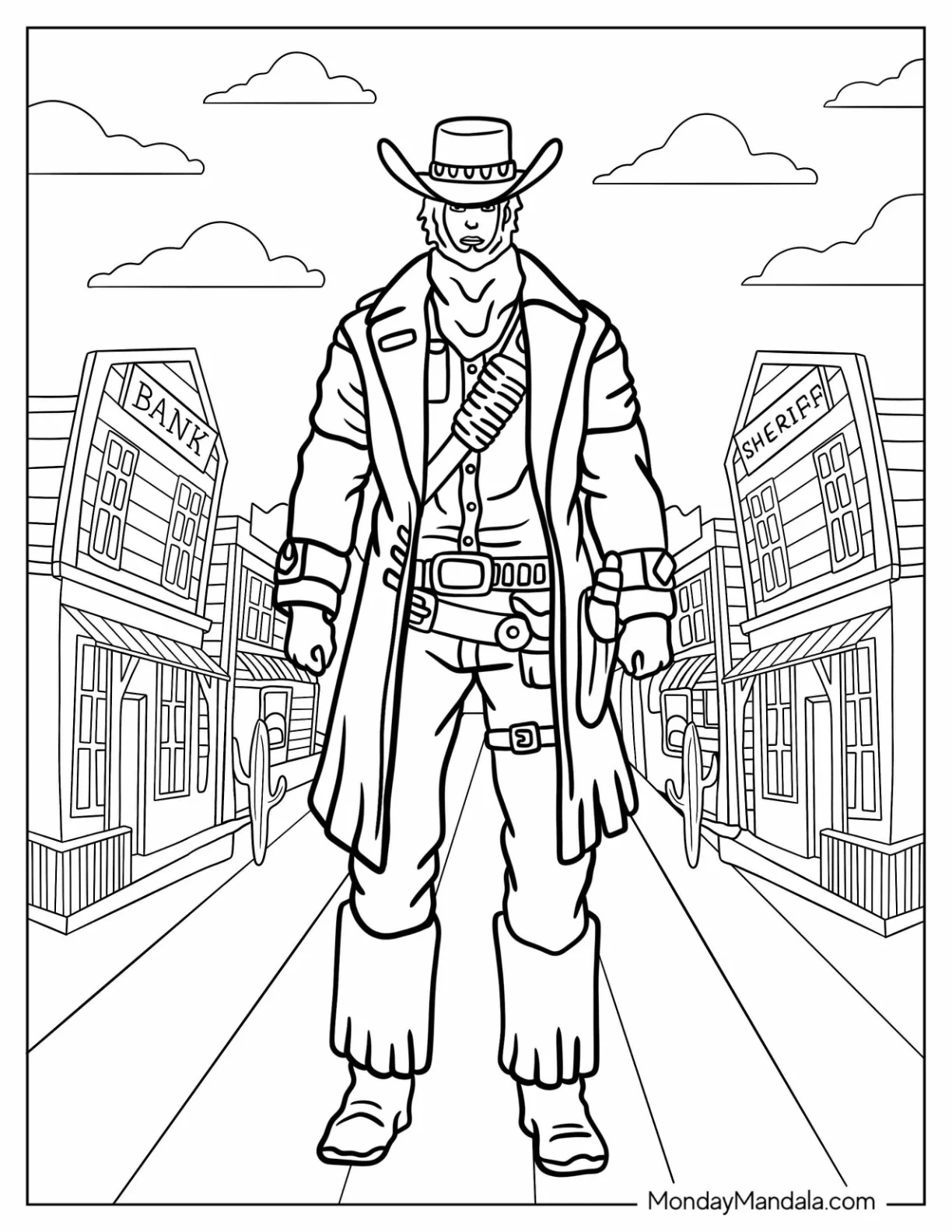 Scary Cowboy Coloring Page In The Wild West coloring page