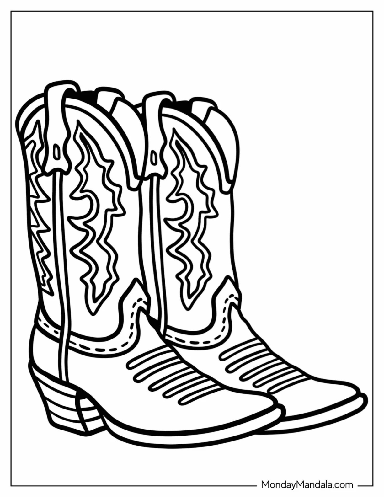 Simple Cowboy Coloring Page Boots For Kids coloring page — printable line art