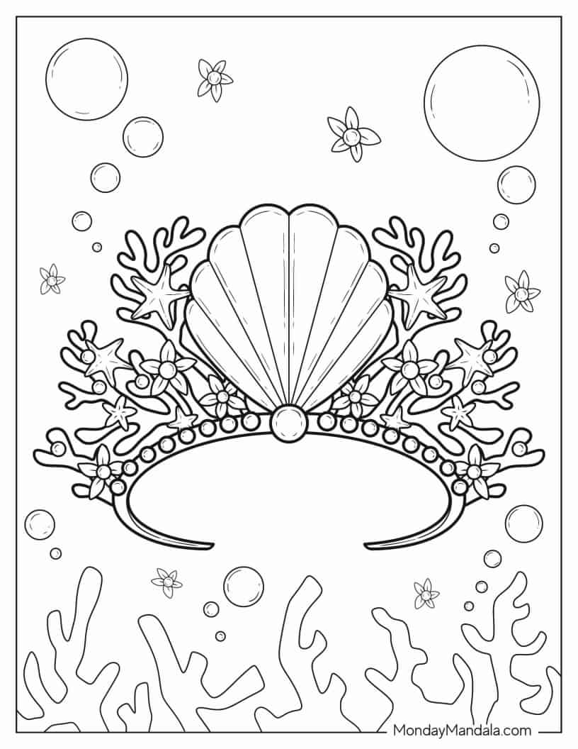 Coloring Sheet Of Coral And Shell Crown coloring page