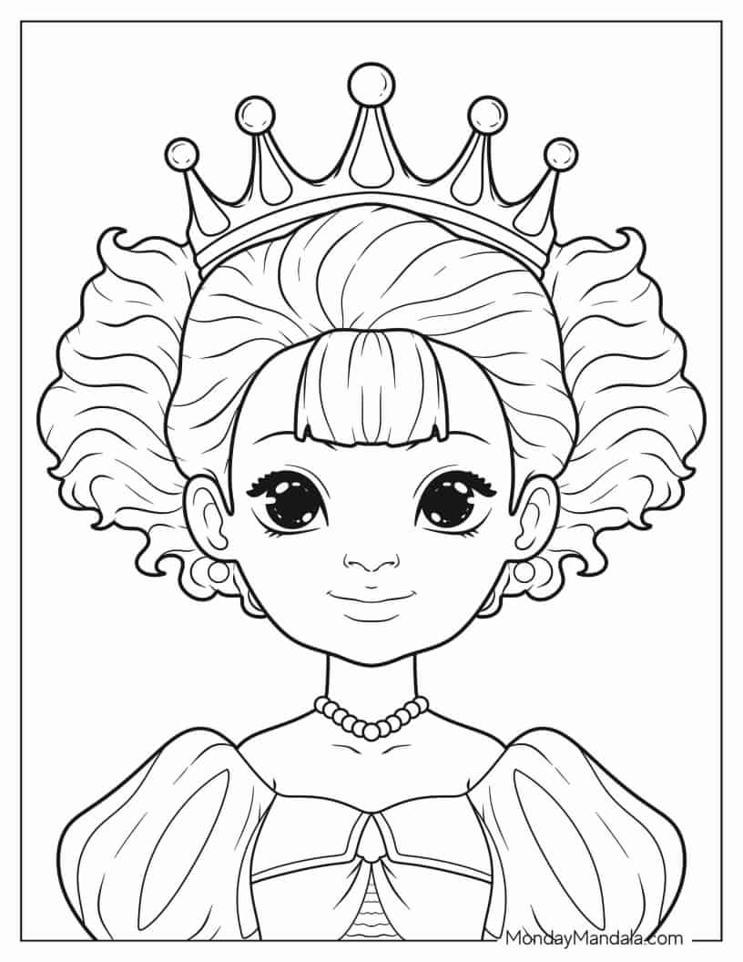 Cute Princess Wearing Simple Crown Coloring Sheet coloring page