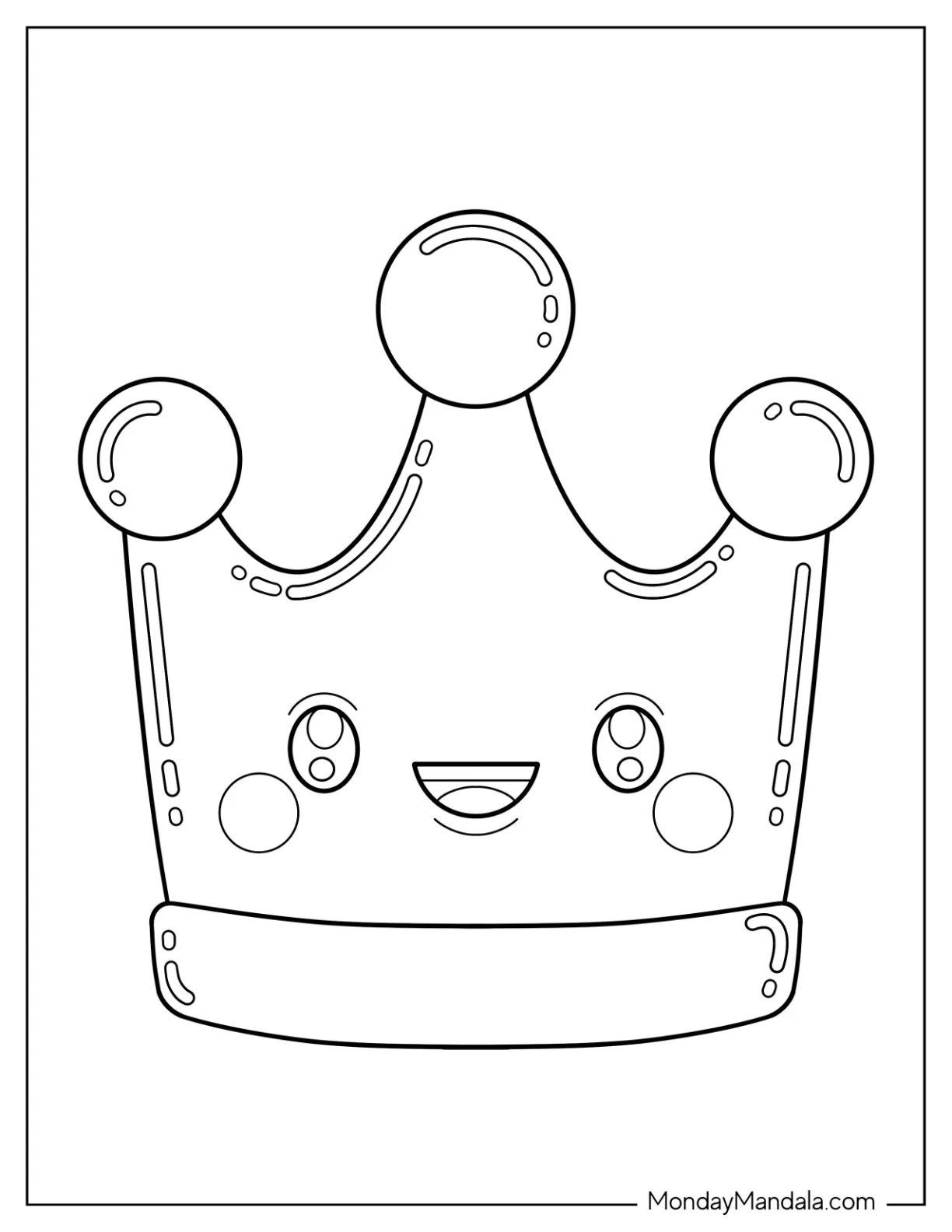 Cute Smiling Cartoon Crown Coloring Page For Preschoolers coloring page — printable line art