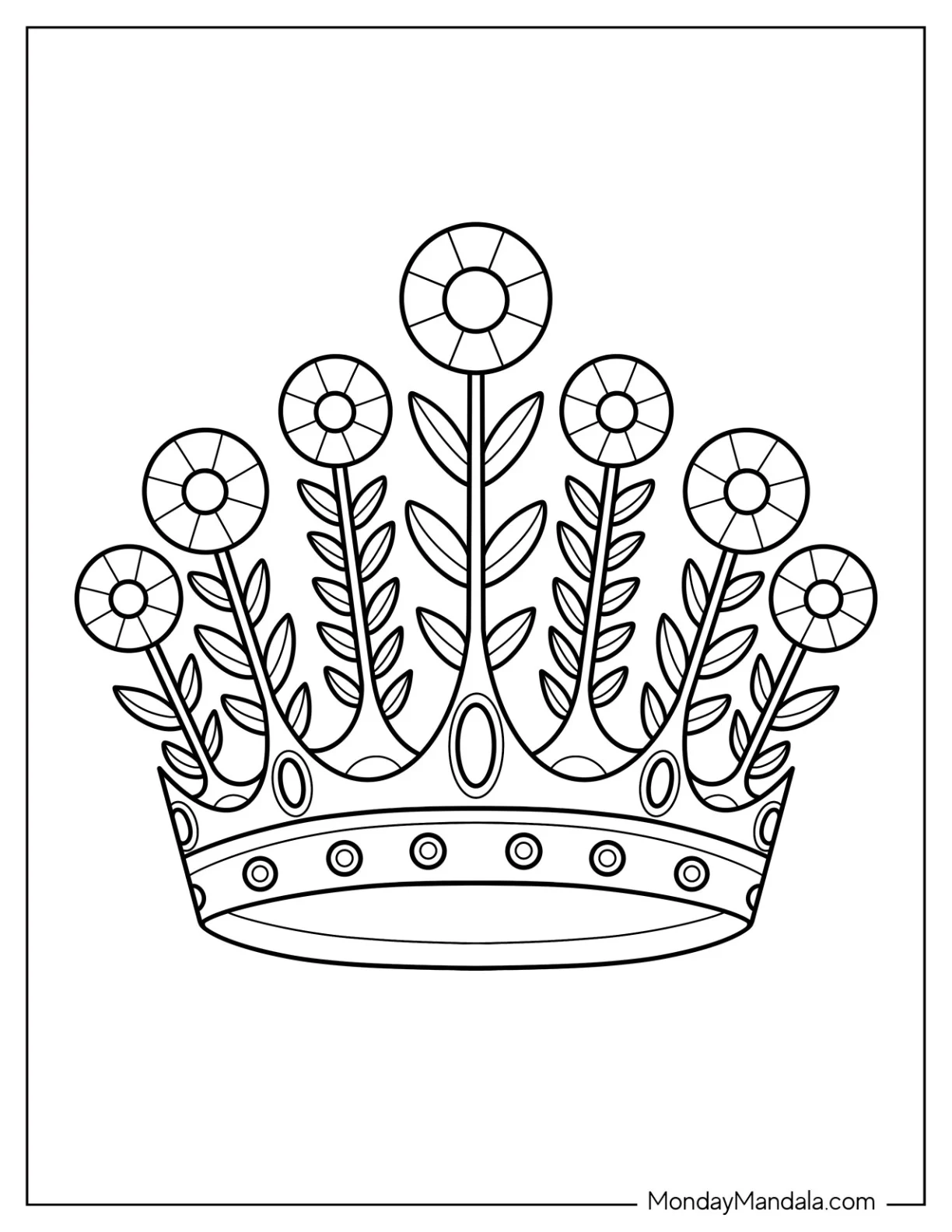 Fantasy Flower Crown Coloring Page with Elegant Petal Patterns For Kids coloring page