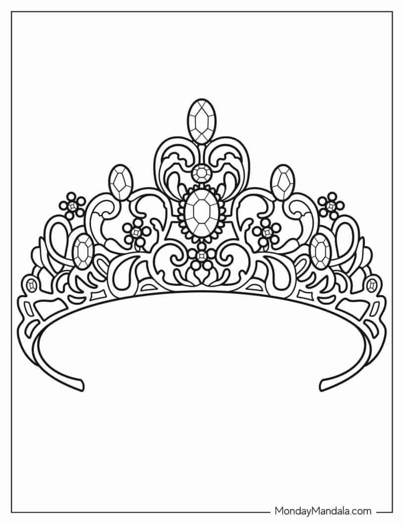 Intricate Crown With Gems Coloring Sheet coloring page