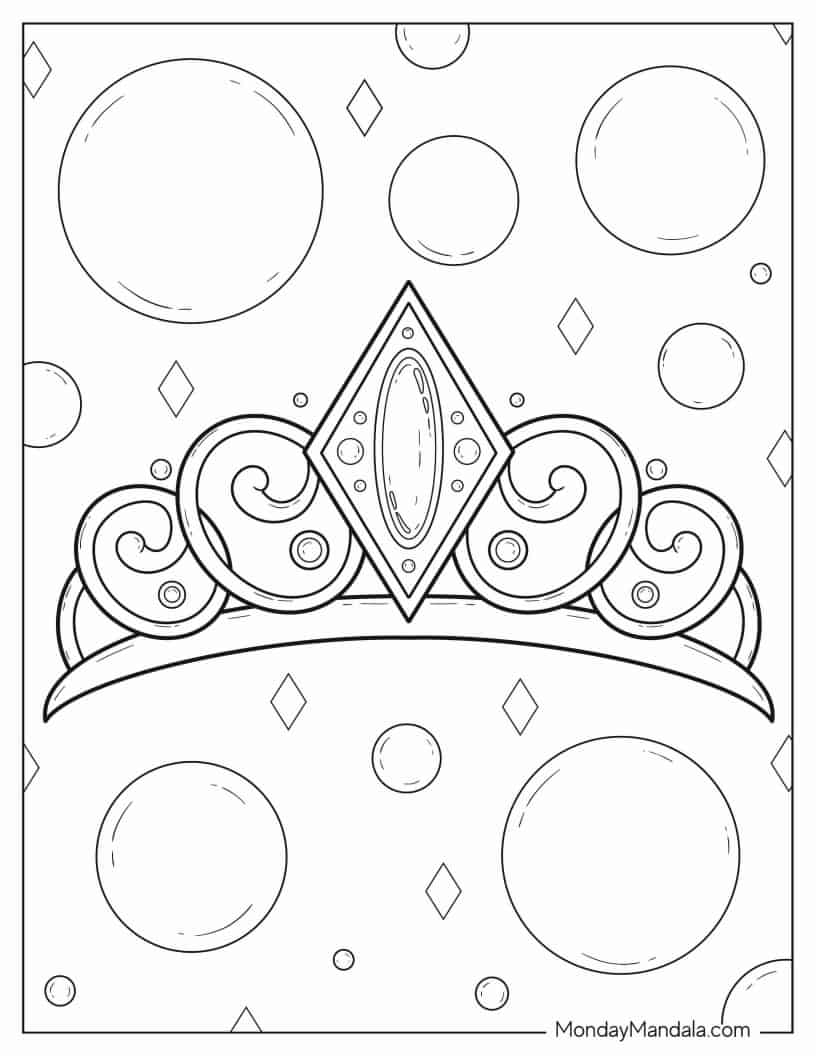Kawaii Crown Coloring Page For Kids coloring page — printable line art