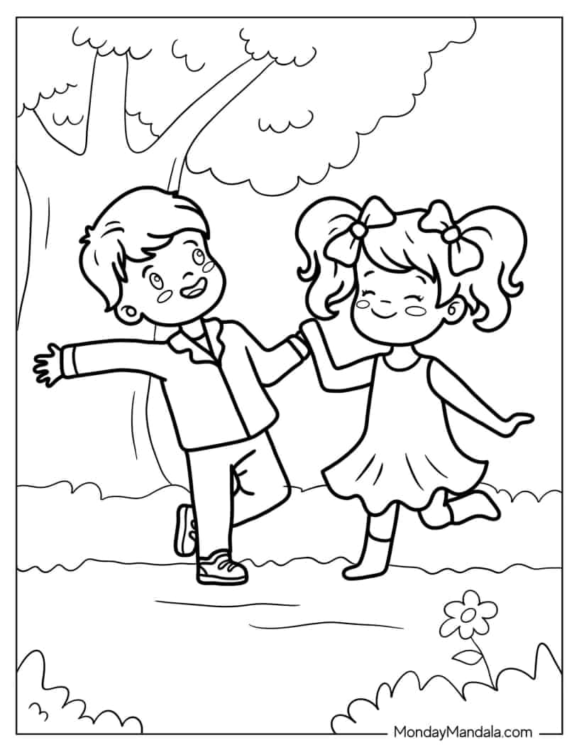 Children Dancing in Nature coloring page