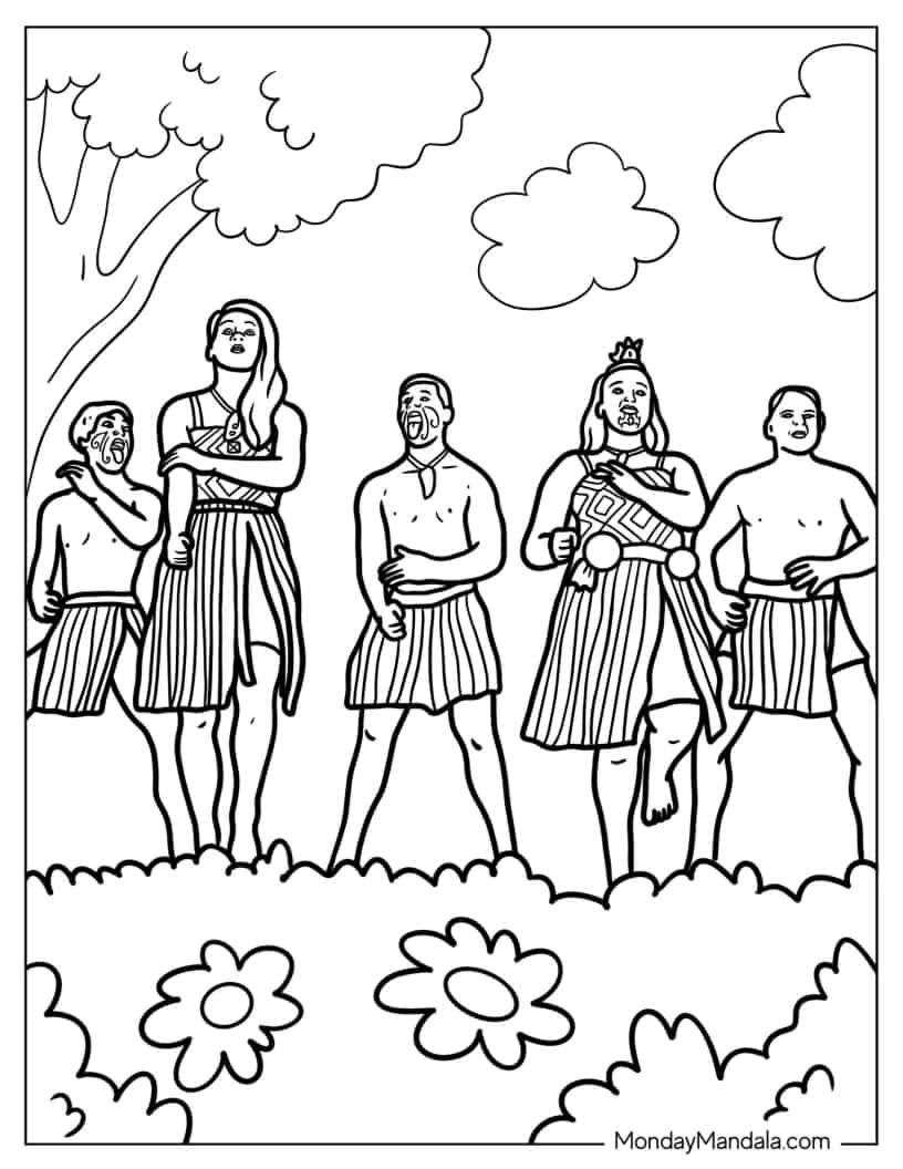 Indigenous People Performing Native Dance coloring page — printable line art