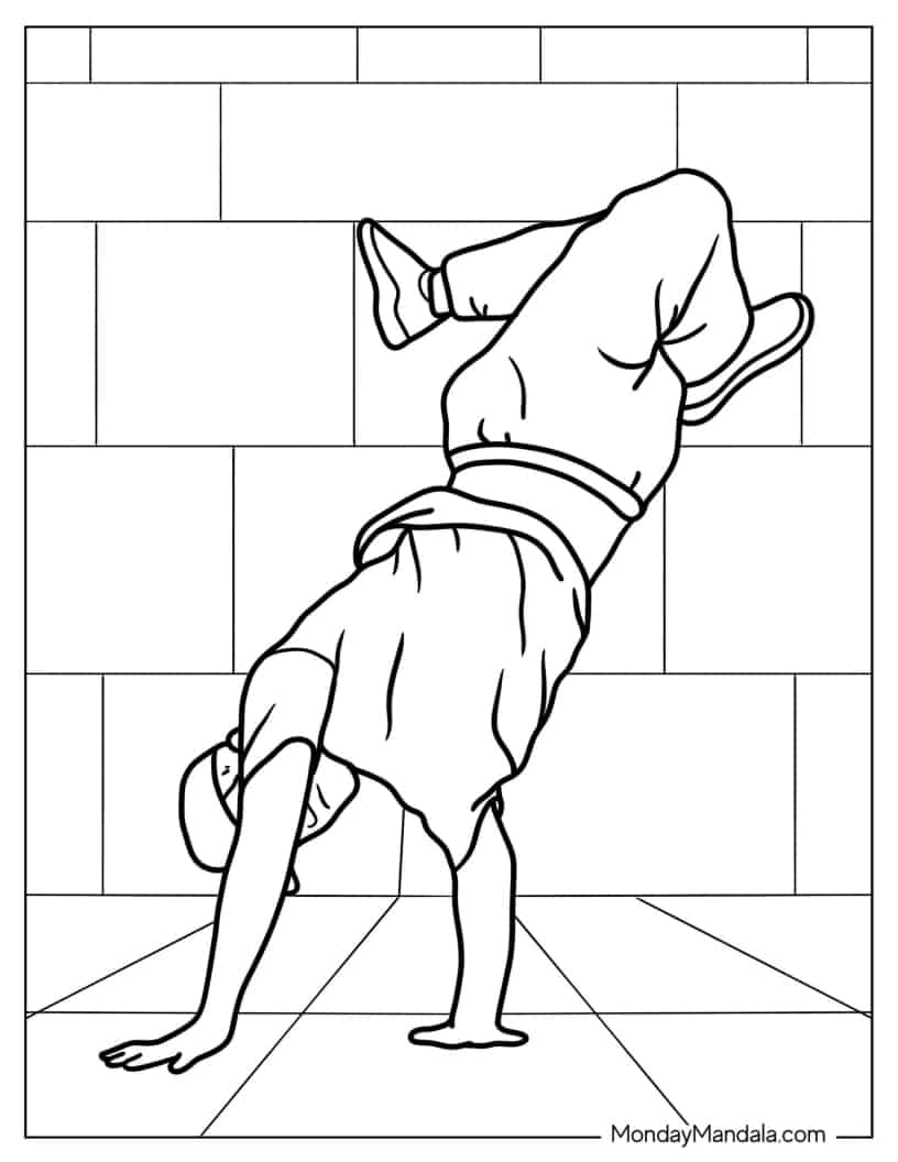 Man Breakdancing coloring page — printable line art