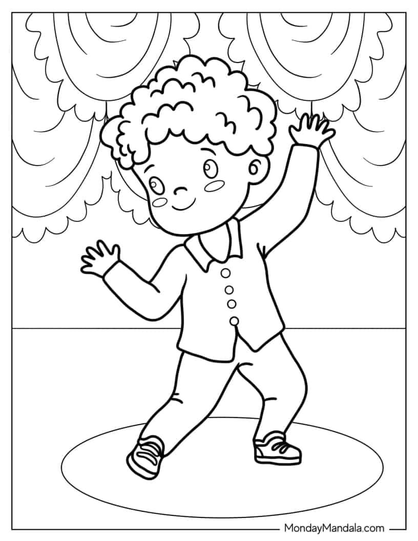 Outline of Boy Dancing for Preschoolers coloring page — printable line art