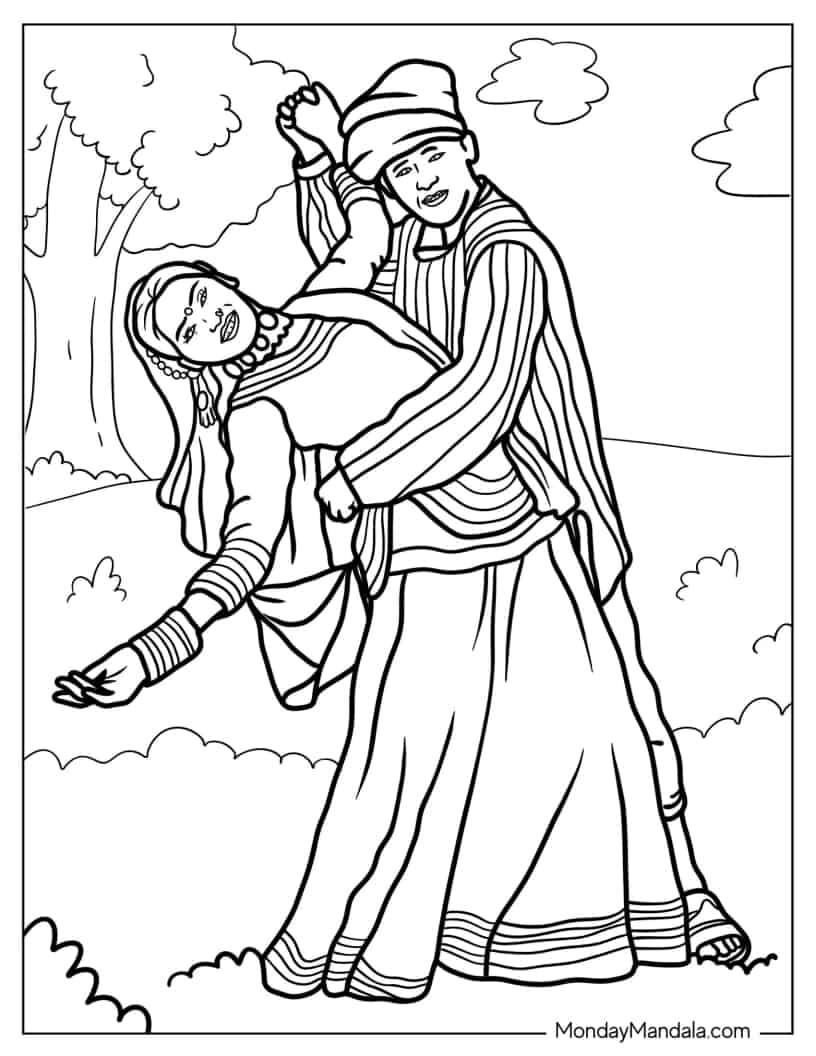 Realistic Coloring Page of Bollywood Dancers coloring page — printable line art