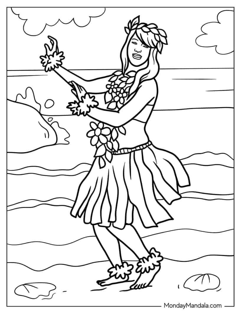 Realistic Coloring Page of Woman Dancing Hula coloring page