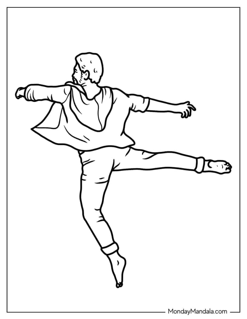 Simple Outline of Man Performing Contemporary Dance coloring page — printable line art