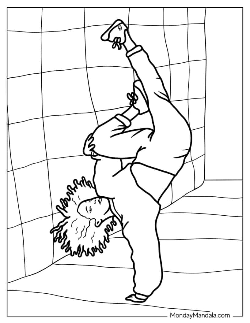 Woman Breakdancer Doing Handstand coloring page