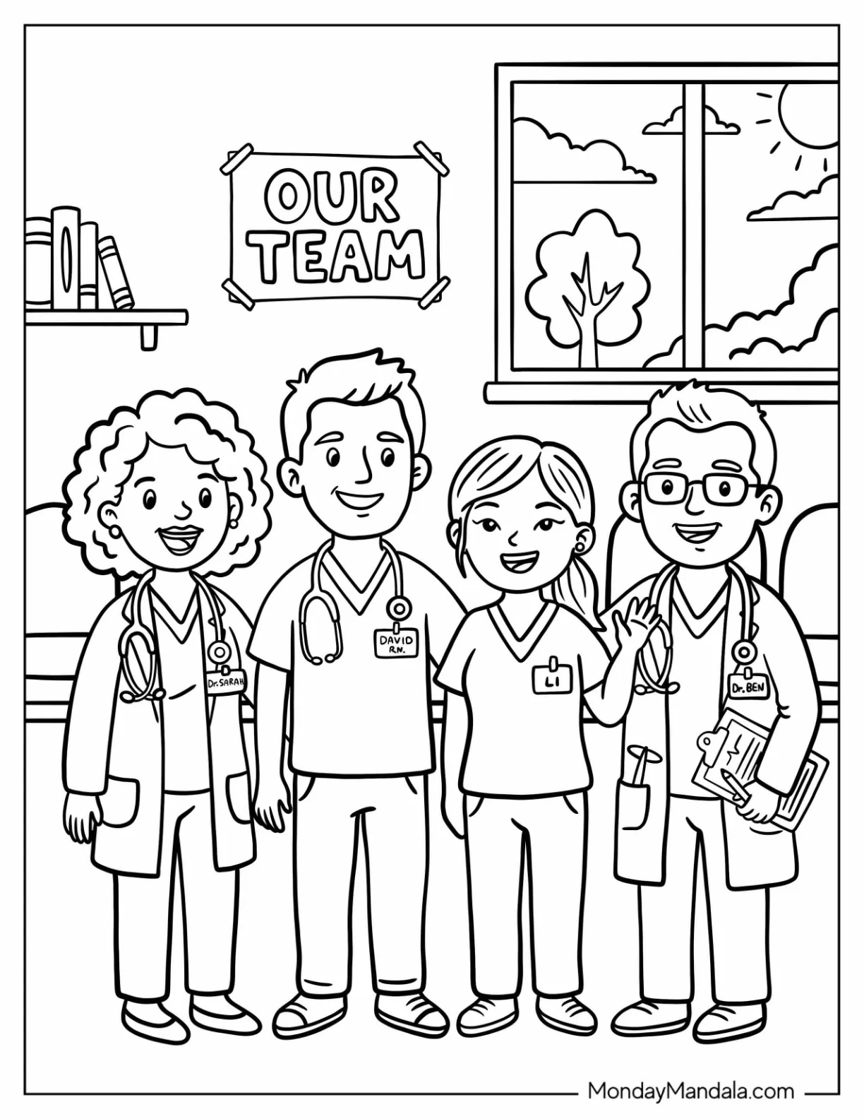 A Team of Doctors and Nurses Coloring Sheet coloring page