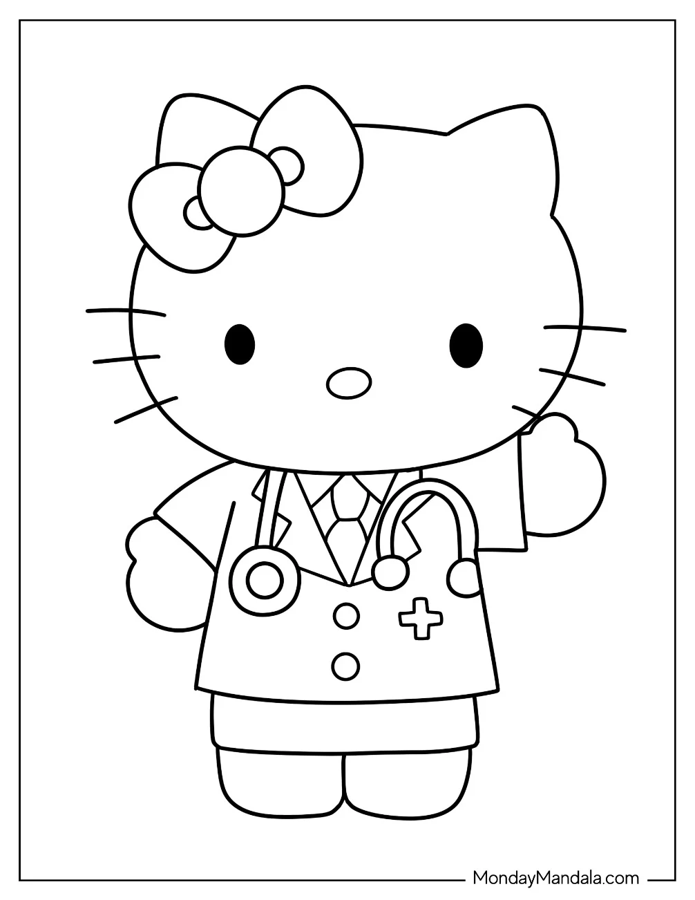 Cute Doctor & Nurse Coloring Page Of Hello Kitty For Kids coloring page
