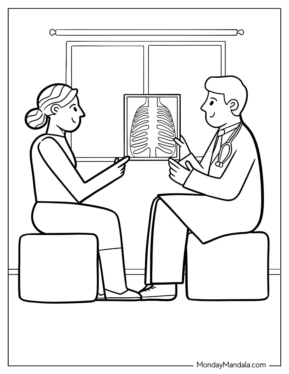 Doctor & Nurse Coloring Page Of Explaining A Chest X Ray To A Patient coloring page