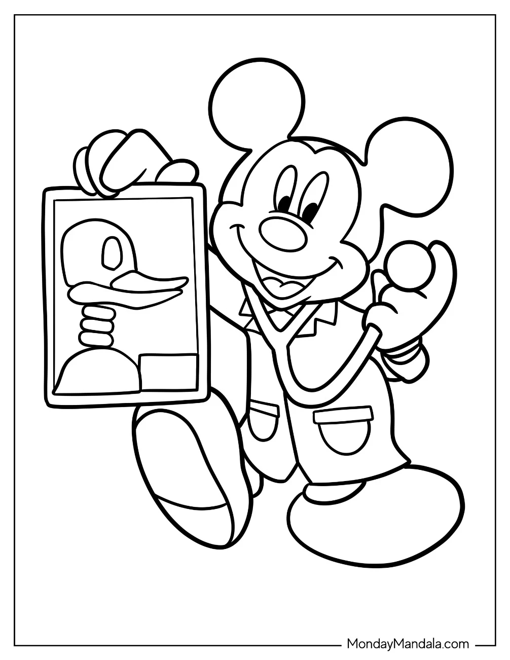 Doctor & Nurse Coloring Page Of Mickey Holding Up Donald Duck s X Ray For Kids coloring page