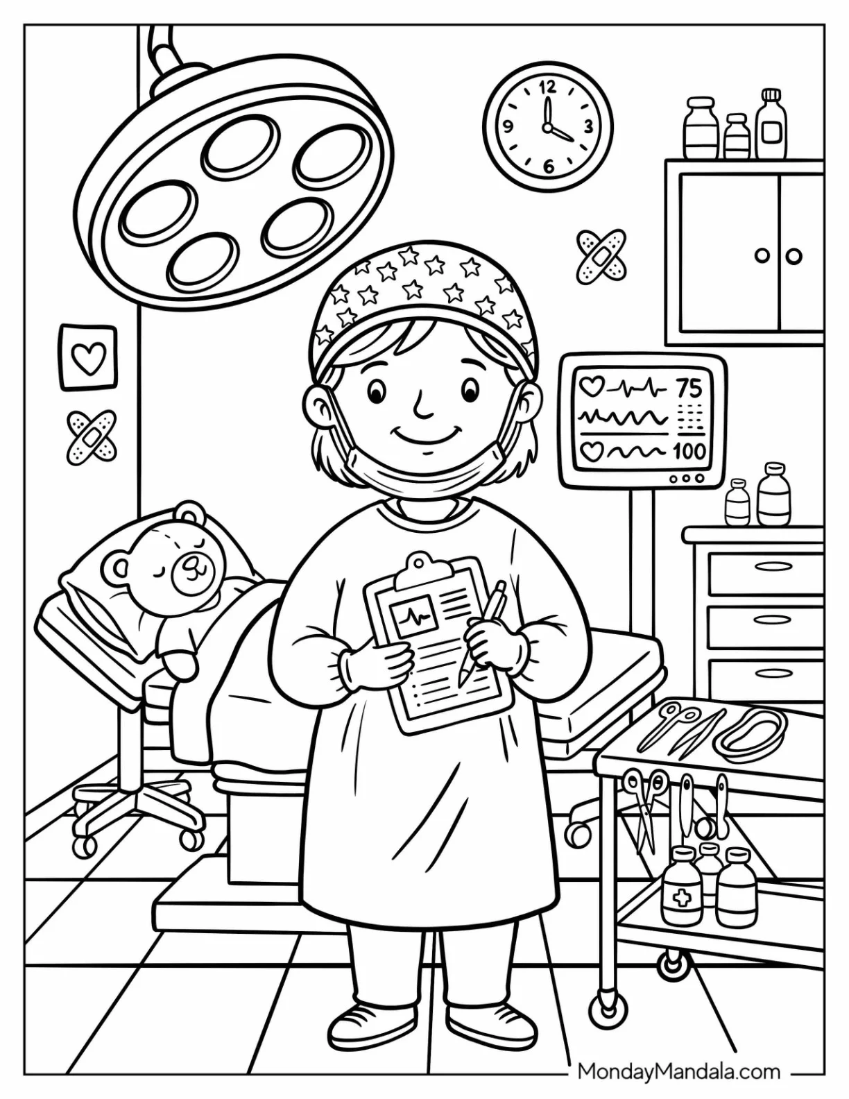 Doctor Preparing to Operate on a Teddy Bear Coloring Page coloring page
