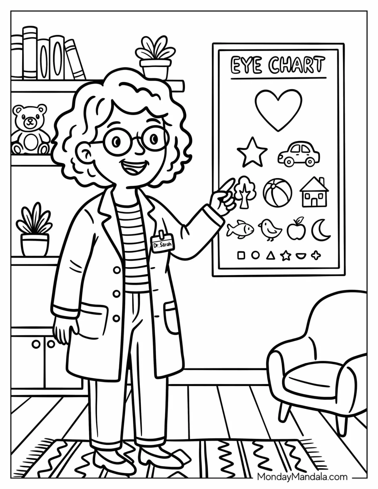 Eye Doctor Pointing at an Eye Chart Coloring Page coloring page