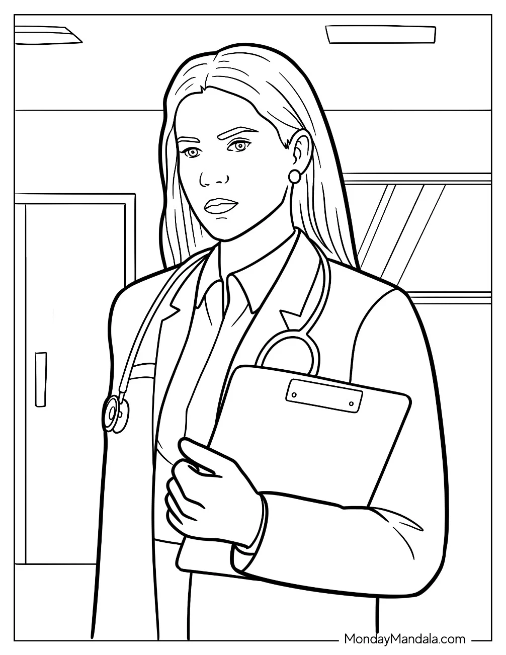 Female Doctor & Nurse Coloring Page Holding A Chart coloring page