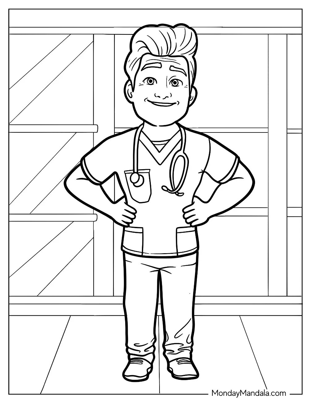 Happy Doctor & Nurse Coloring Page coloring page