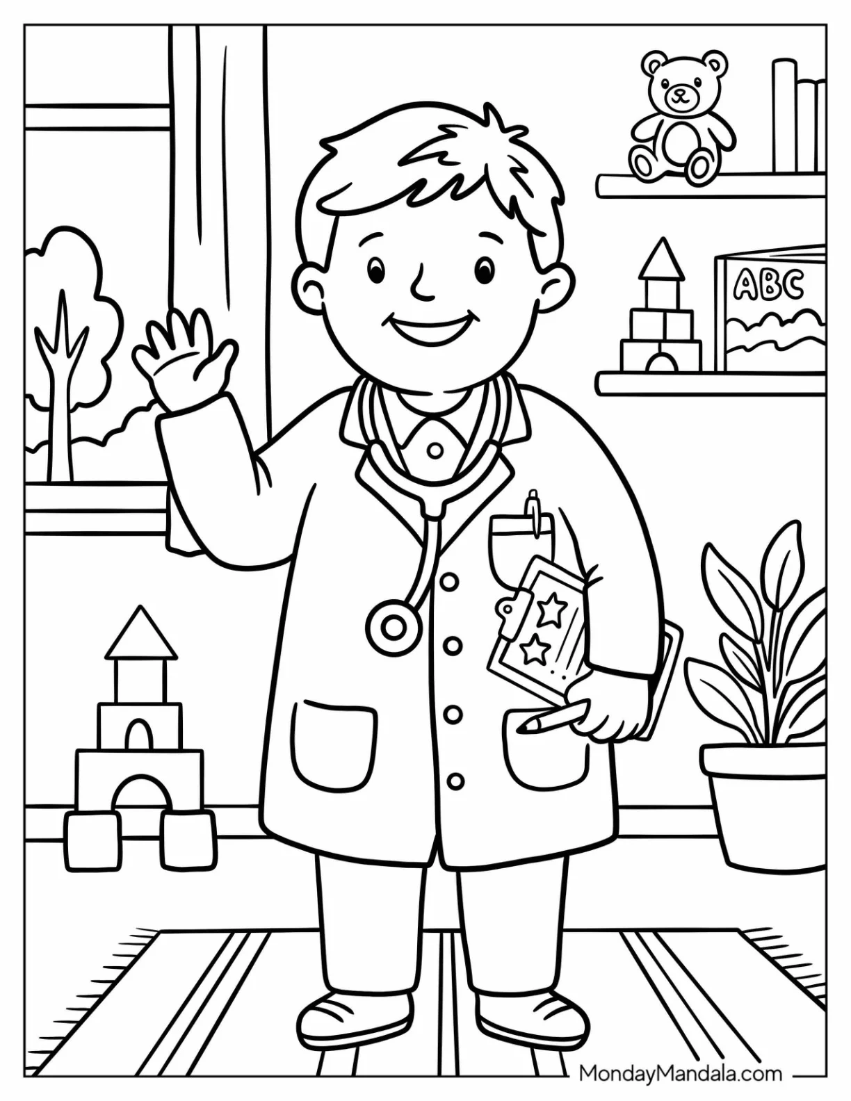 Male Doctor with Medical Chart Coloring Page coloring page