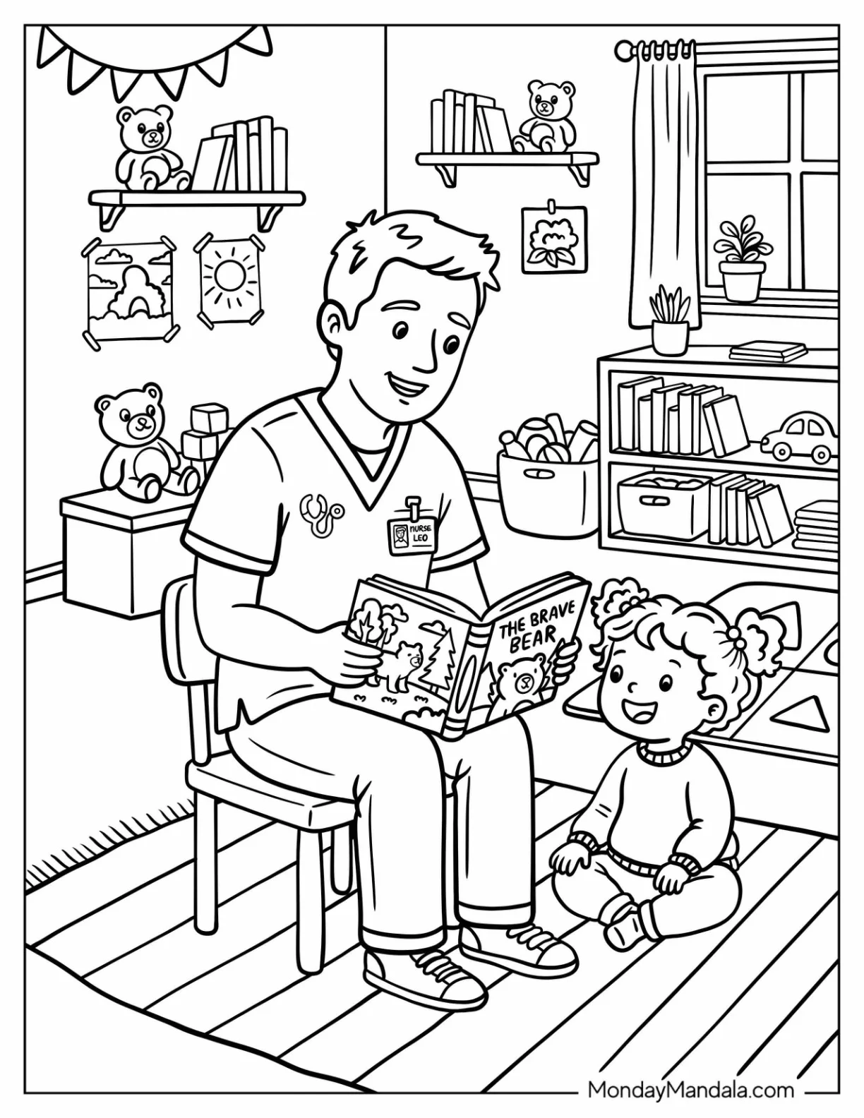 Nurse Reading to a Little Girl Coloring Page coloring page