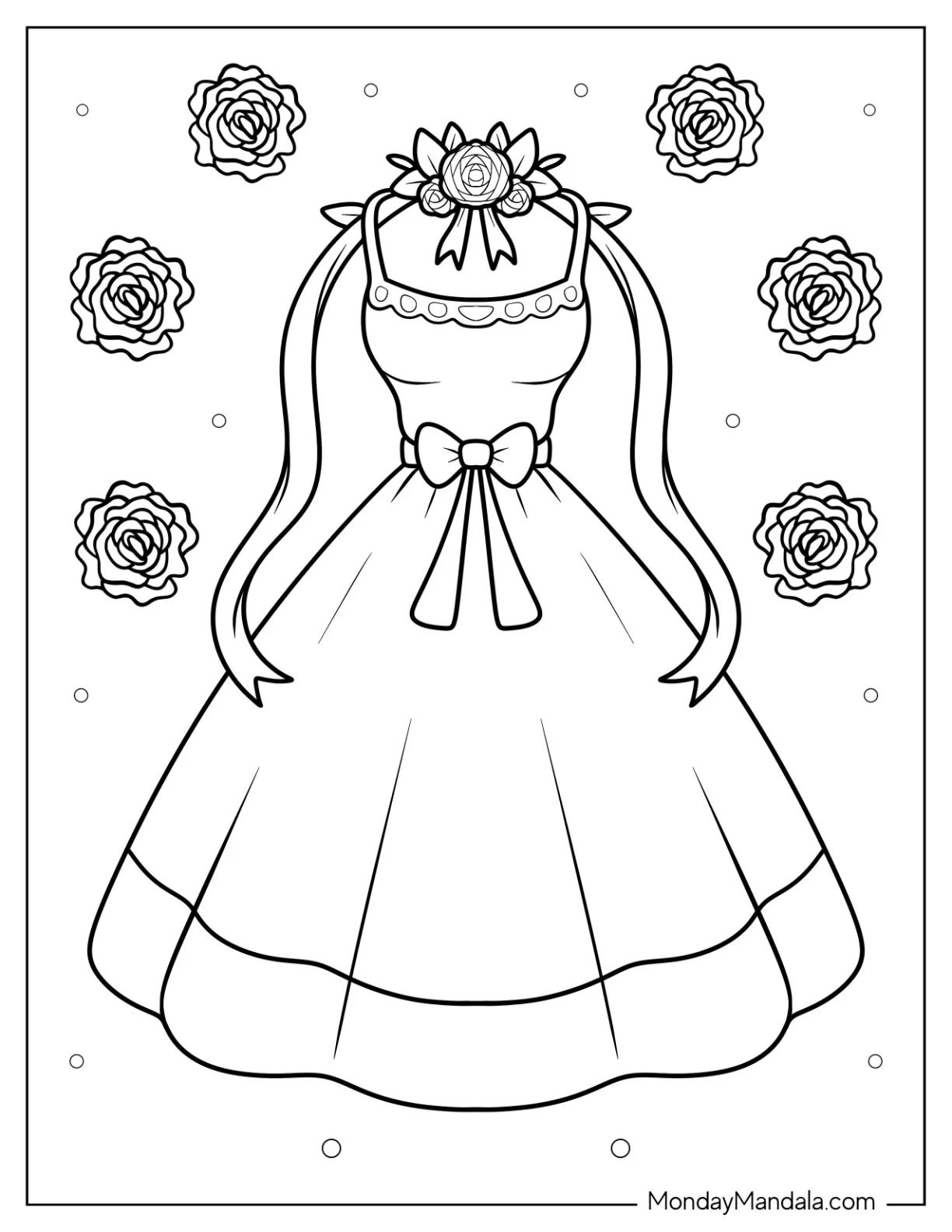 Cute Dress Coloring Page With Bow At the Waist coloring page