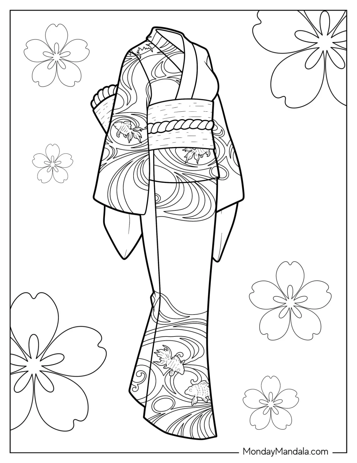 Detailed Kimono Dress Coloring Page coloring page