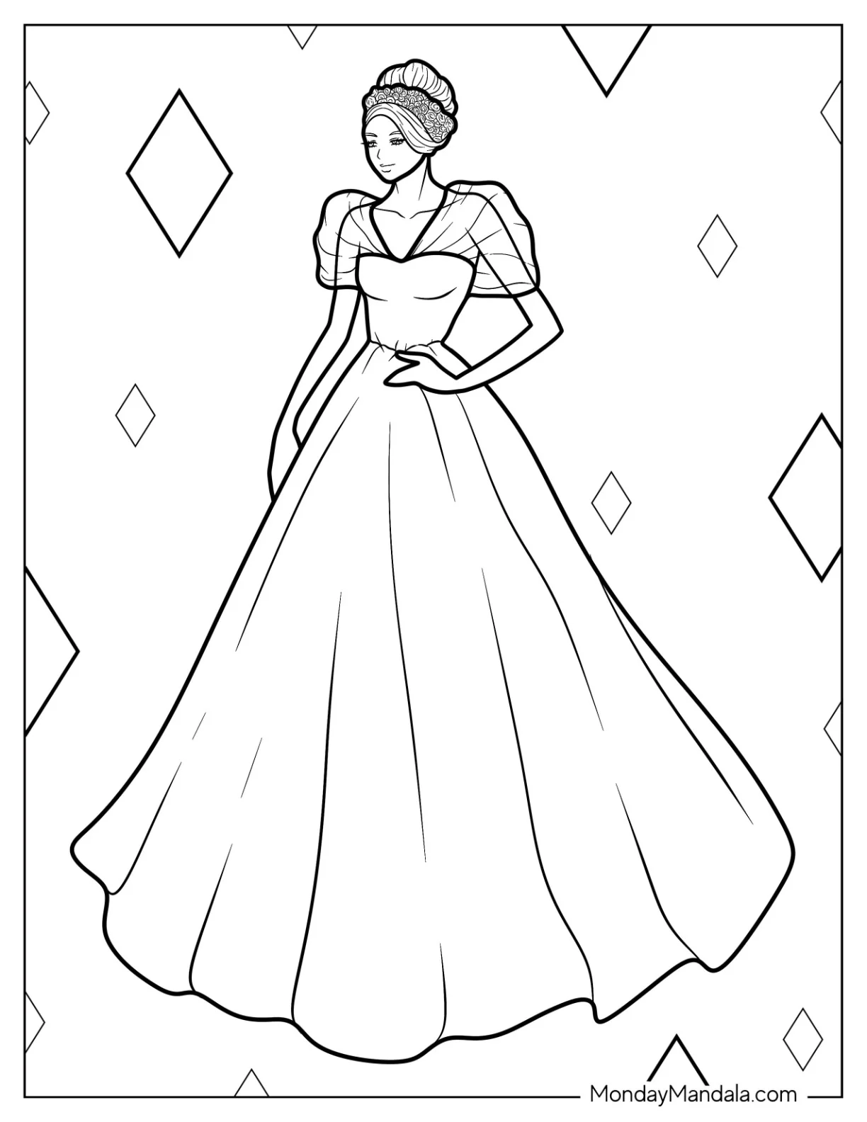 Dress Coloring Page Of Ball Gown With Sheer Puff Sleeves coloring page