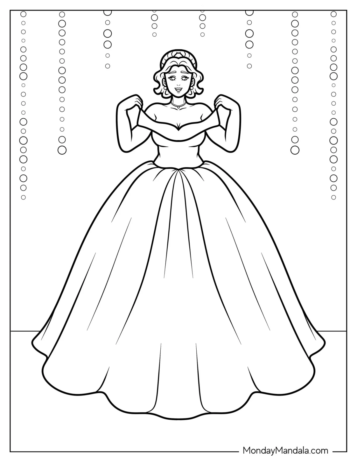 Dress Coloring Page Of Off Shoulder Princess Ball Gown coloring page