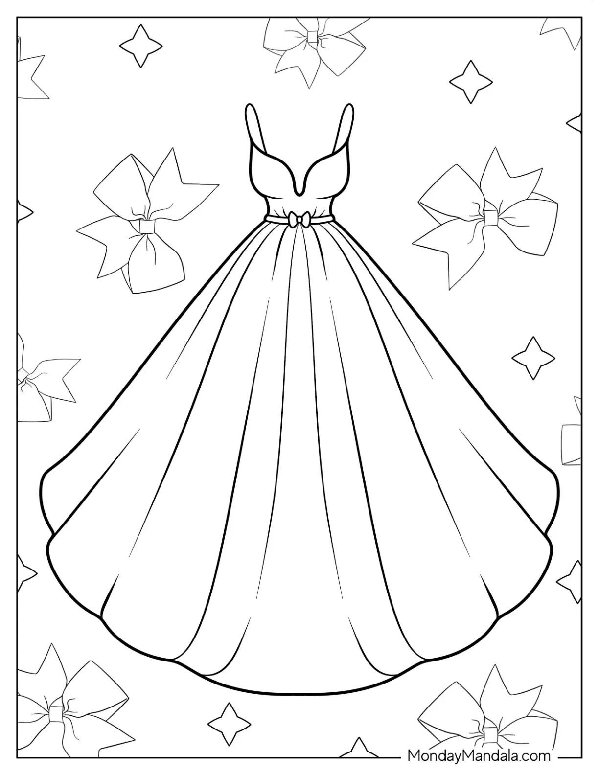 Dress Coloring Page Of Strappy Ball Down With Plunging Neckline coloring page