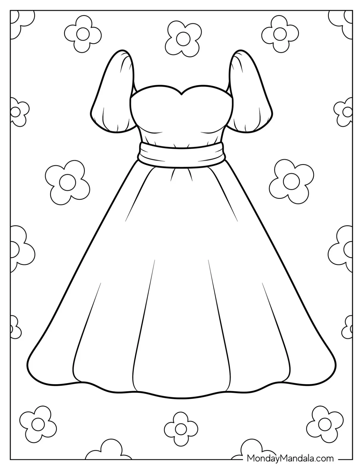 Dress Coloring Page Of Sweetheart Neckline And A Line Skirt coloring page