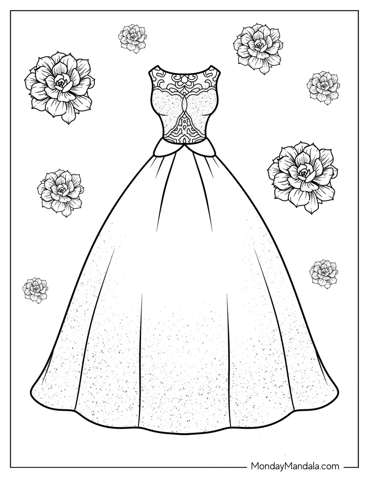 Full Length Dress Coloring Page With Sheer Beaded Bodice coloring page