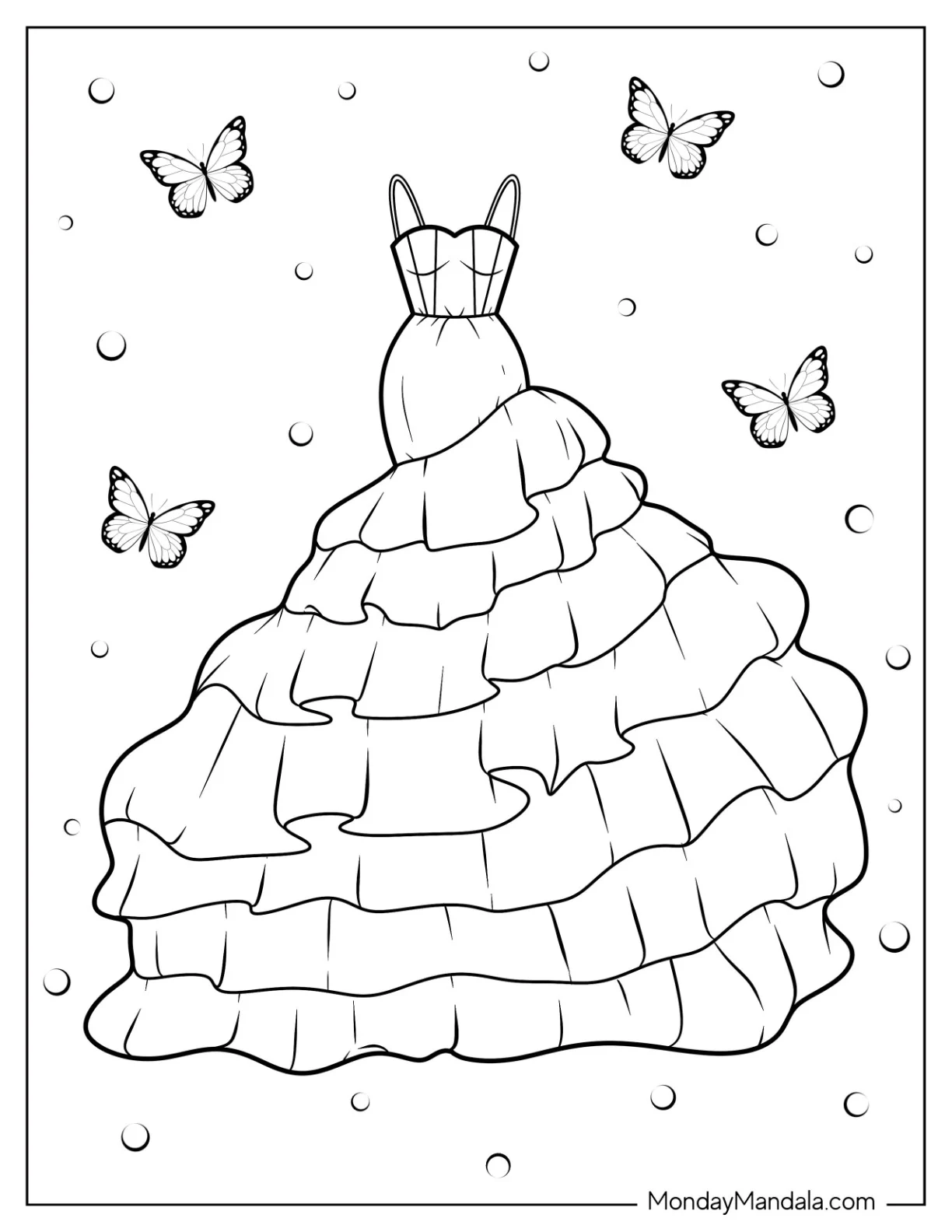 Mermaid Dress Coloring Page With Large Layered Tulle Bottom coloring page