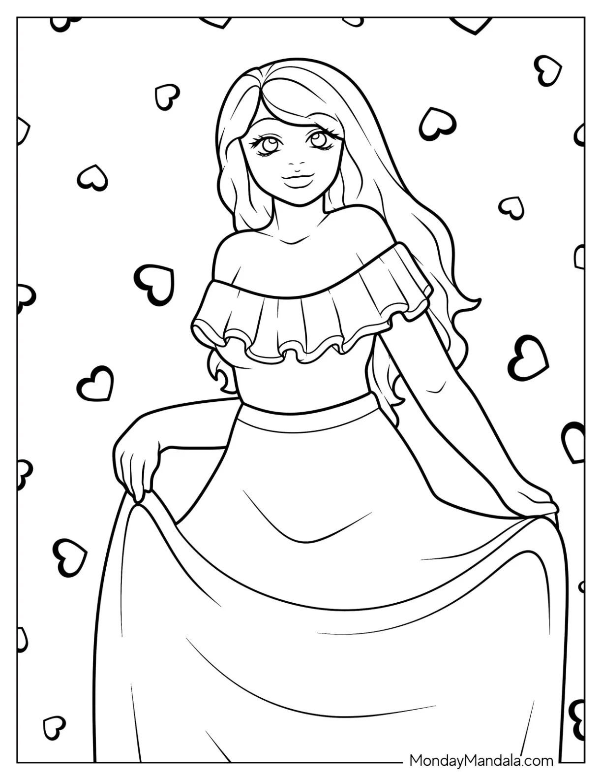 Off Shoulder Dress Coloring Page With Ruffles coloring page