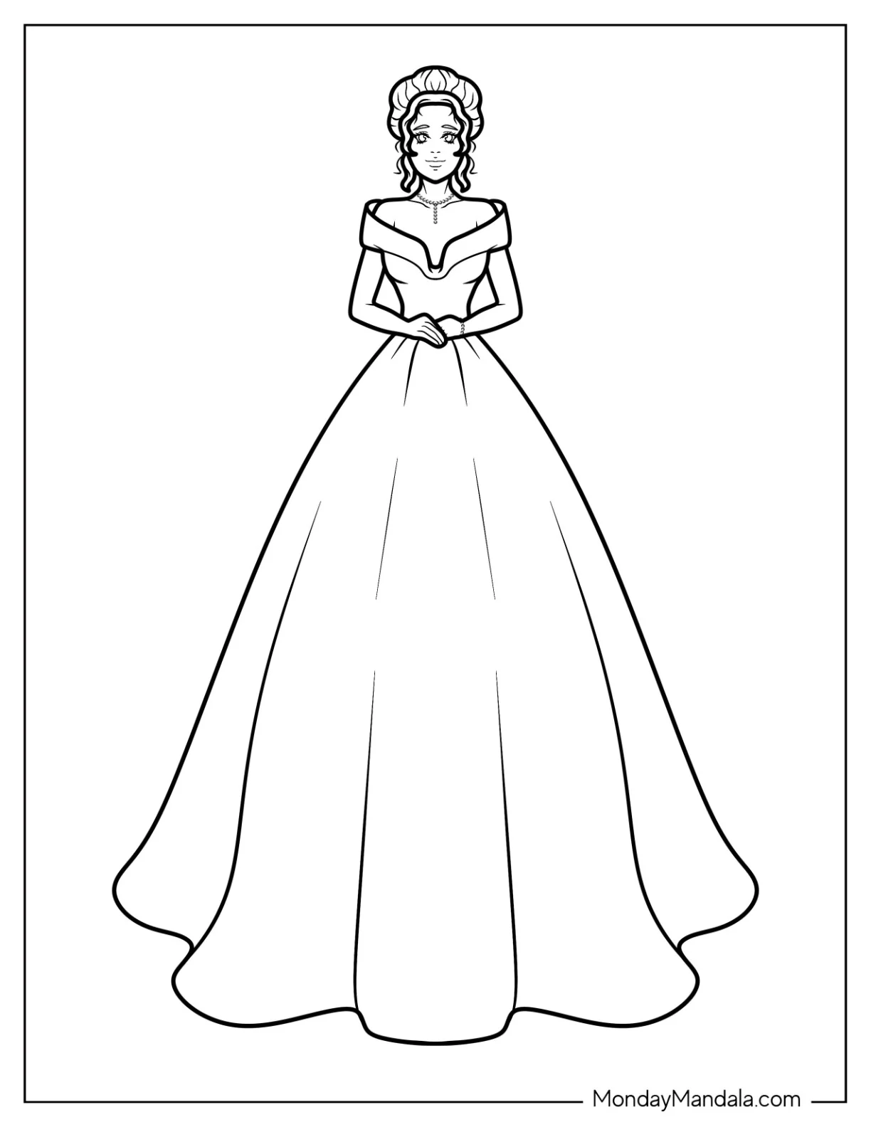 Off Shoulder Long Dress Coloring Page For Kids coloring page