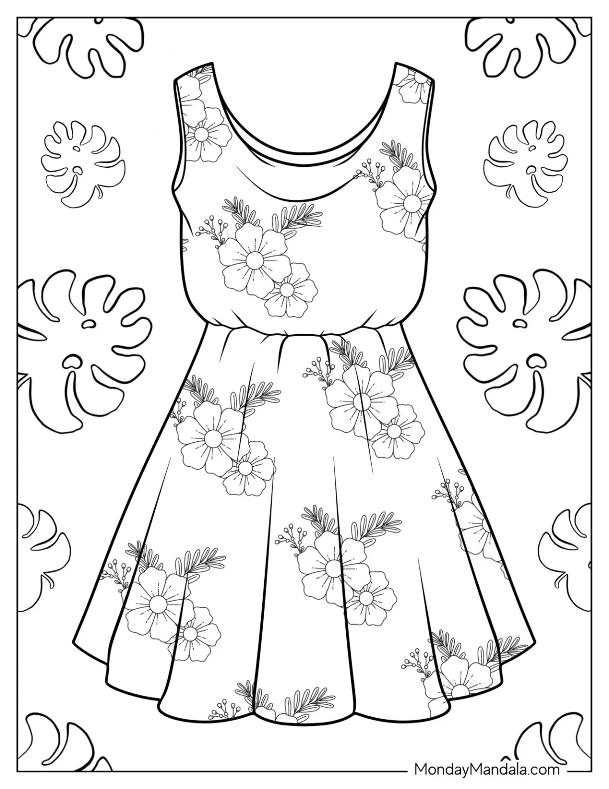 Realistic Floral Summer Dress Coloring Page coloring page