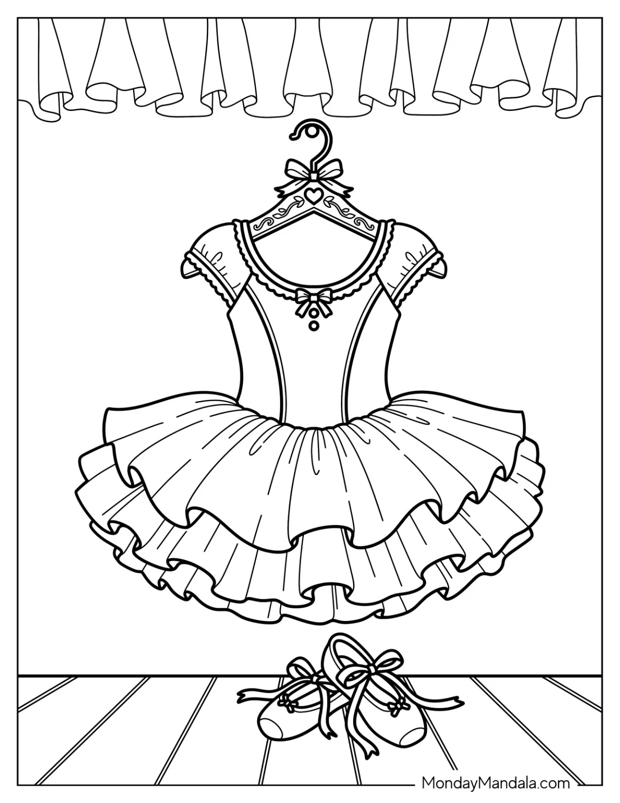 Ruffled Ballet Dress with Matching Shoes Coloring Page coloring page