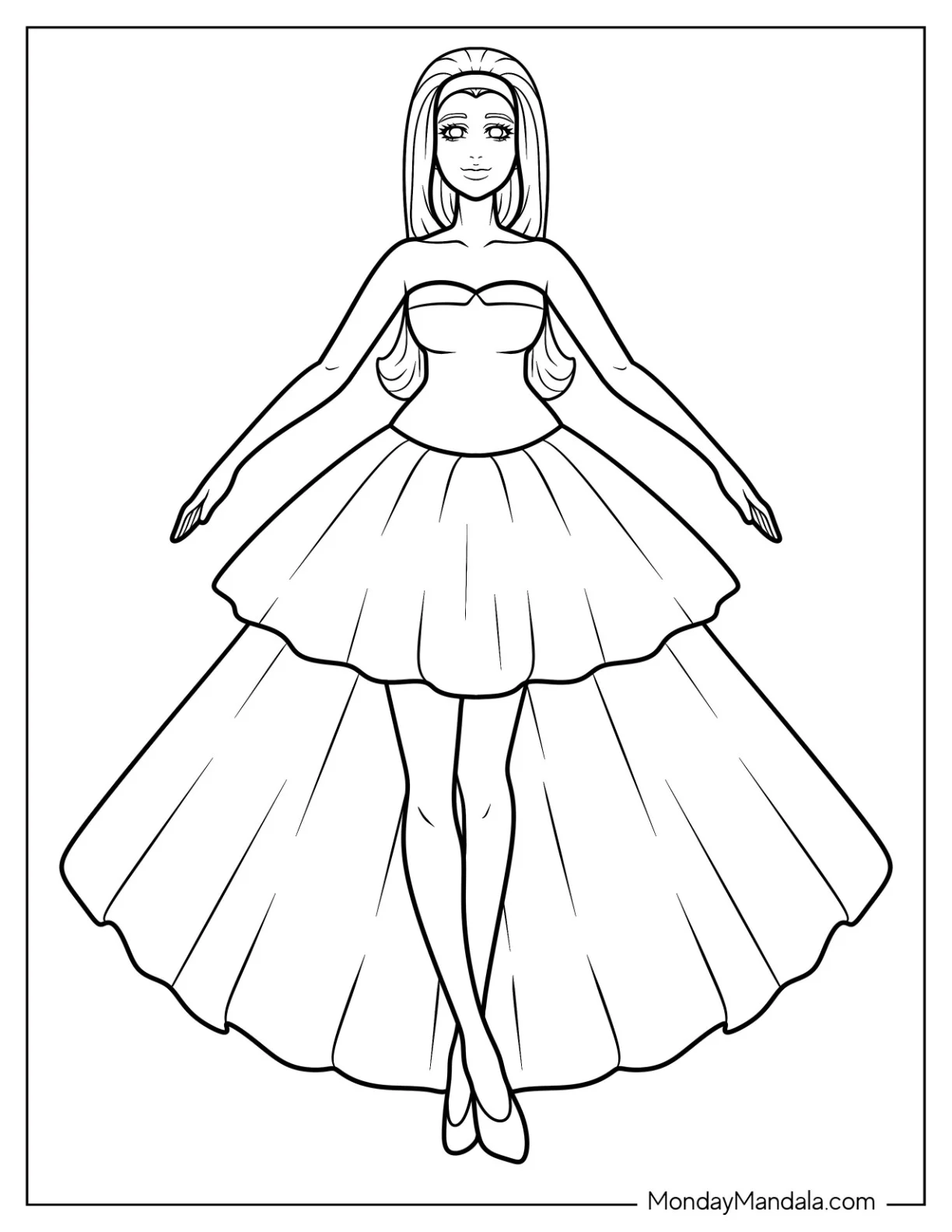 Short Tube Dress Coloring Page With Long Overskirt coloring page
