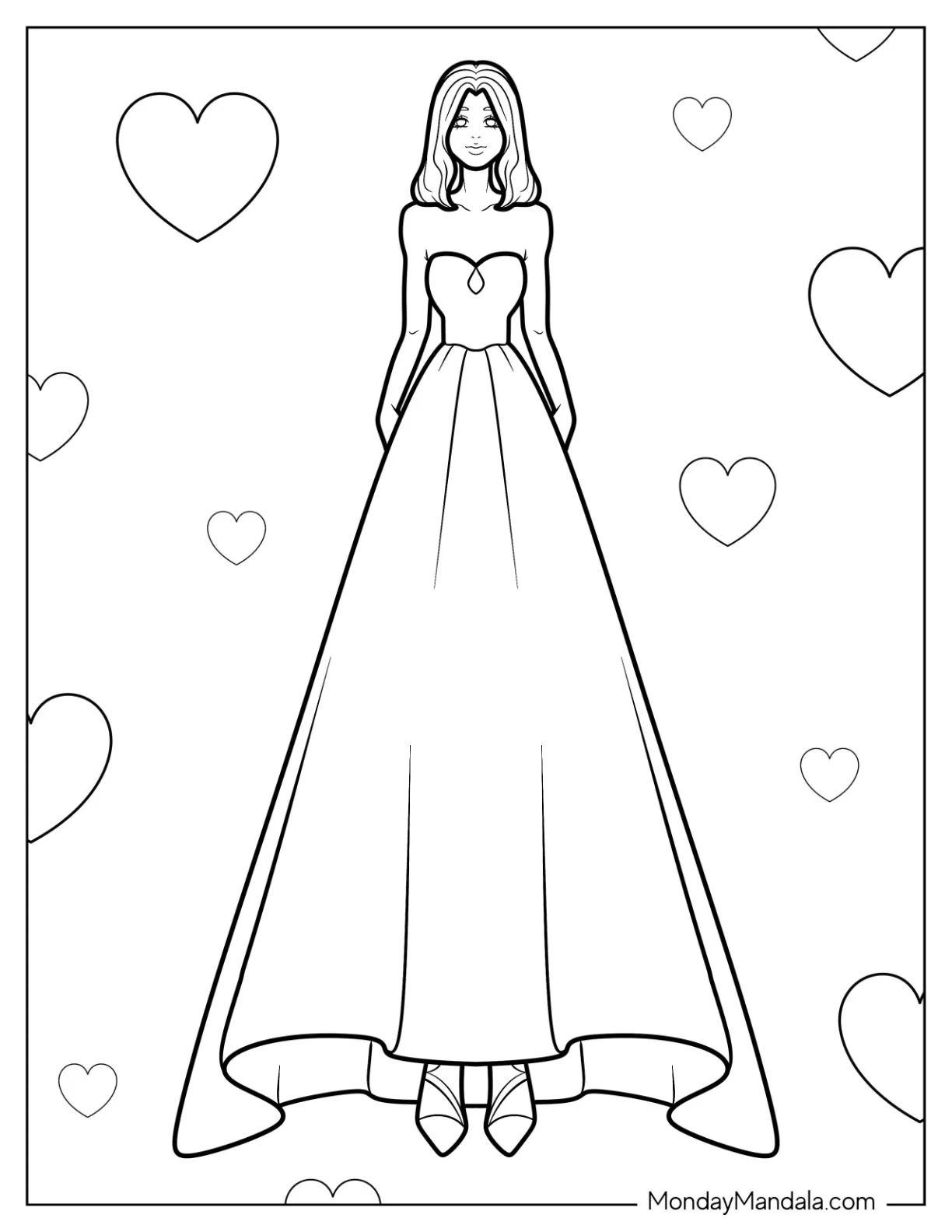Simple Maxi Dress Coloring Page With High Low Skirt coloring page