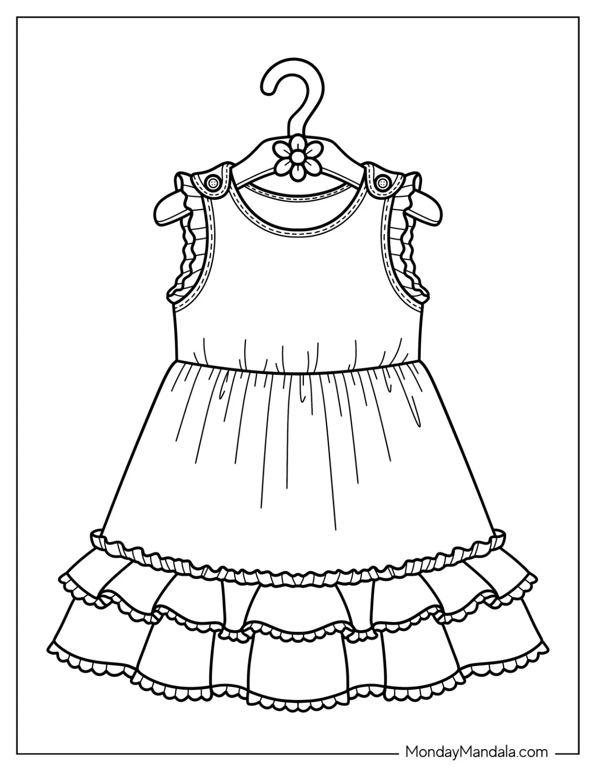 Sleeveless Ruffled Dress with Tiered Skirt Coloring Page coloring page