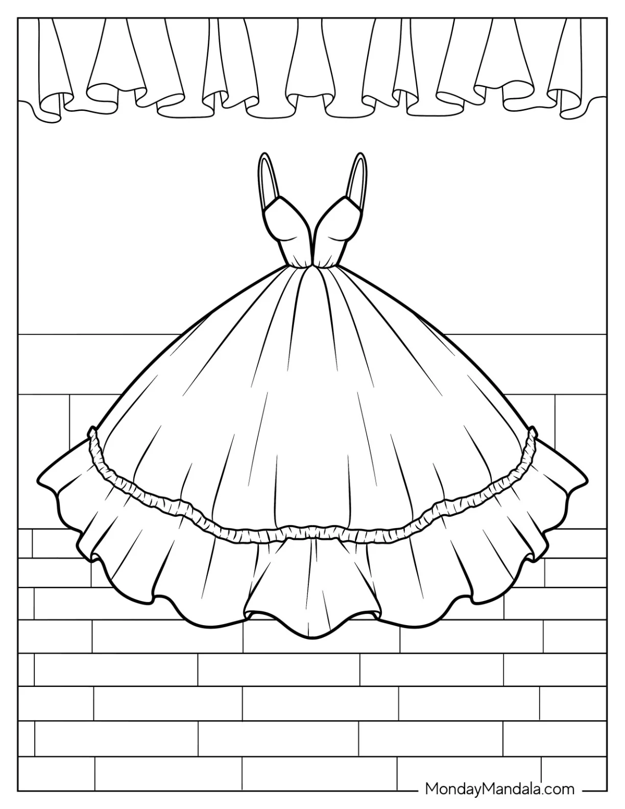 Strappy Plunging Dress Coloring Page With Large Skirt coloring page