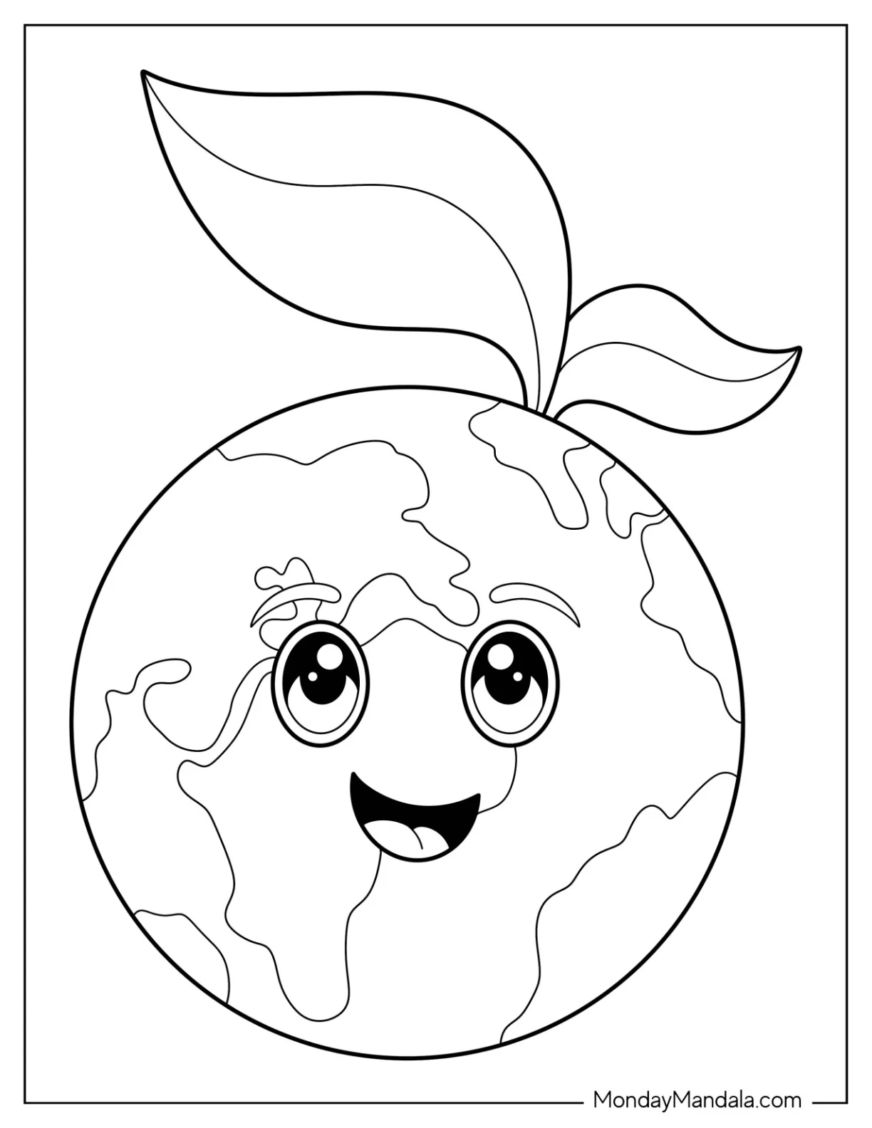 Adorable Earth Sprouting Leaves Coloring Page For Kids coloring page — printable line art