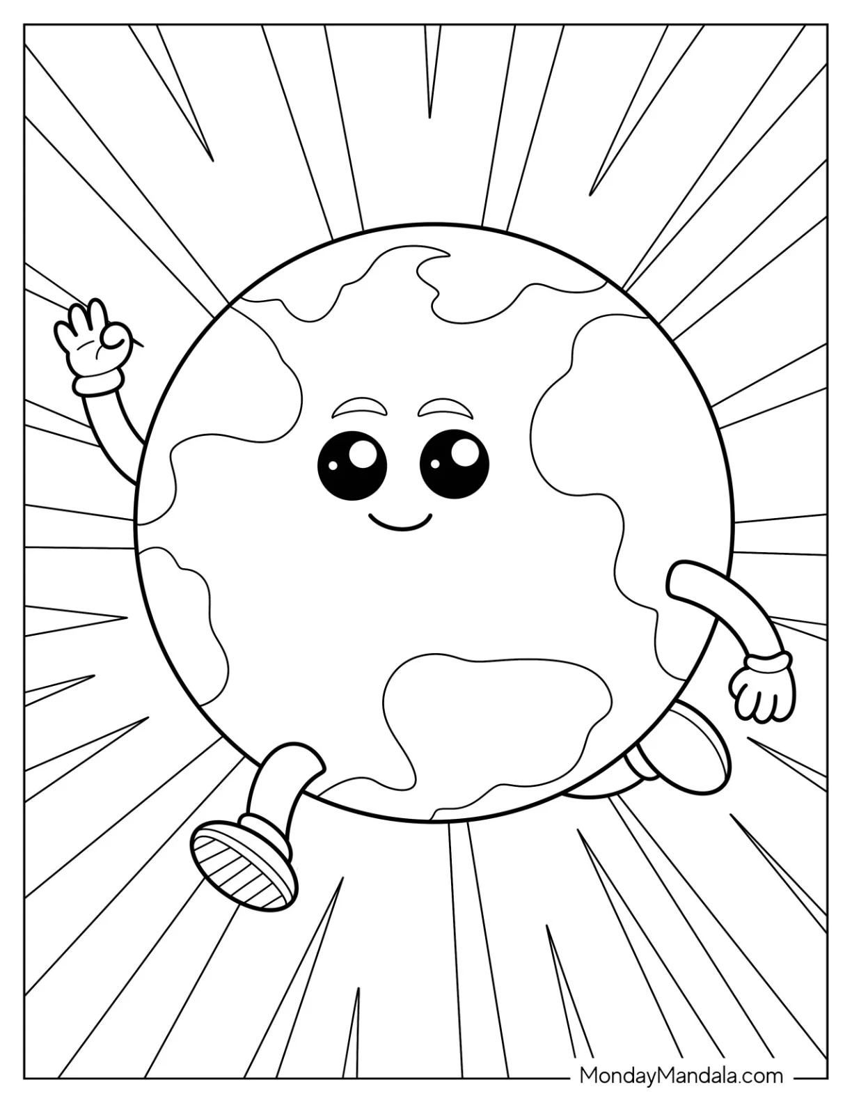Cartoon Earth Running Coloring Page For Kids coloring page