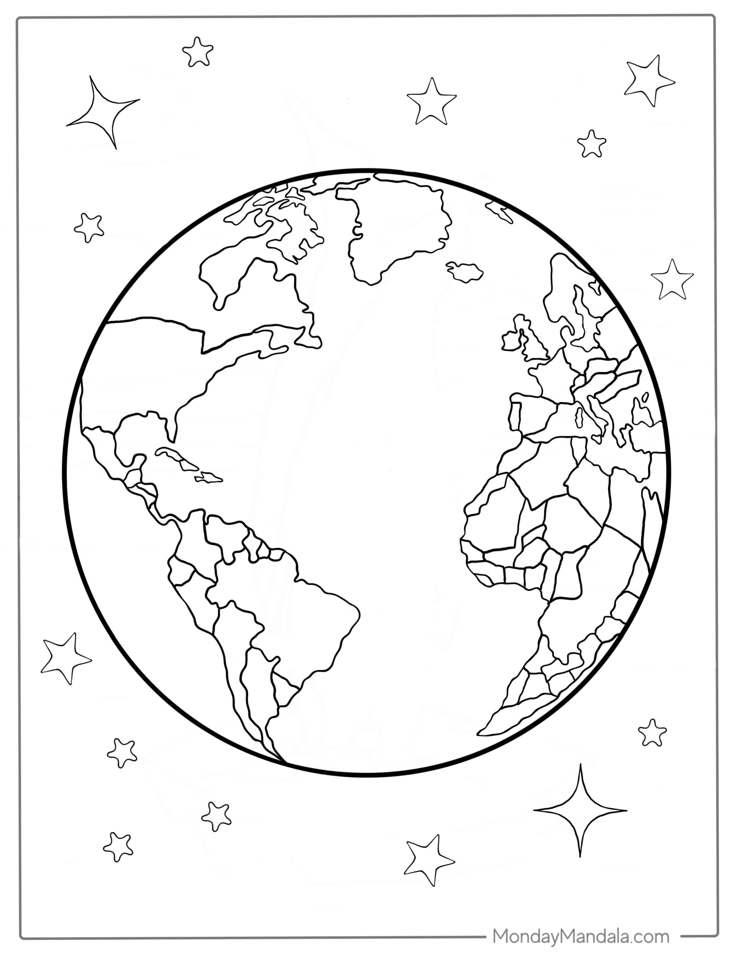 Coloring Page Of Earth With Country Borders coloring page