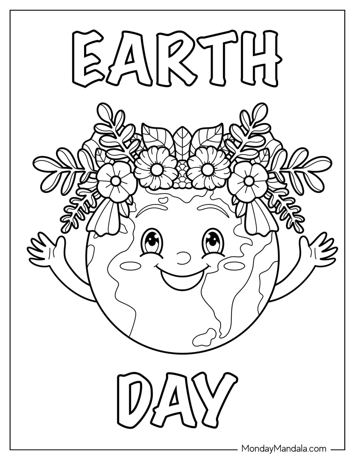 Earth Wearing Flower Crown Coloring Page For Kids coloring page