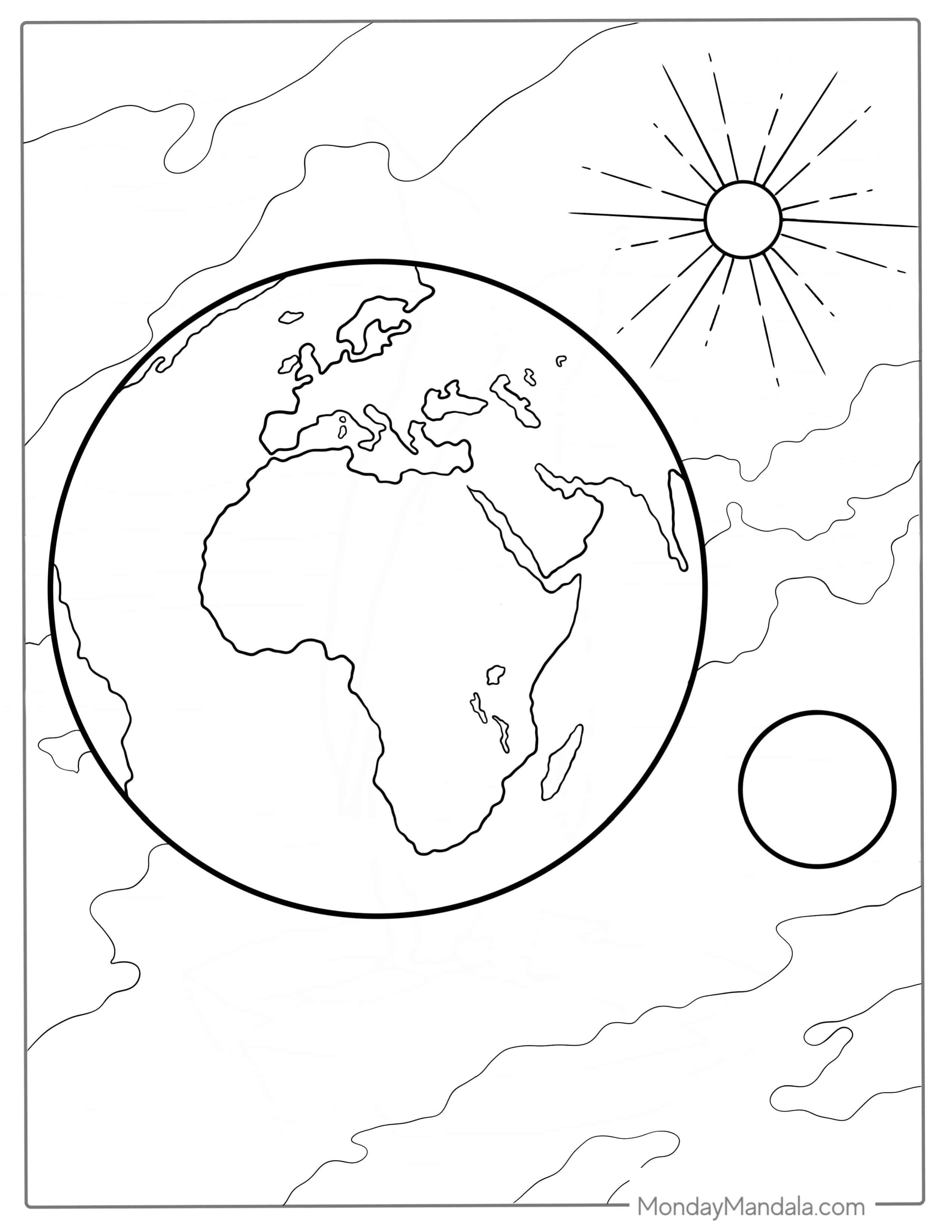 Earth With African Continent To Color coloring page